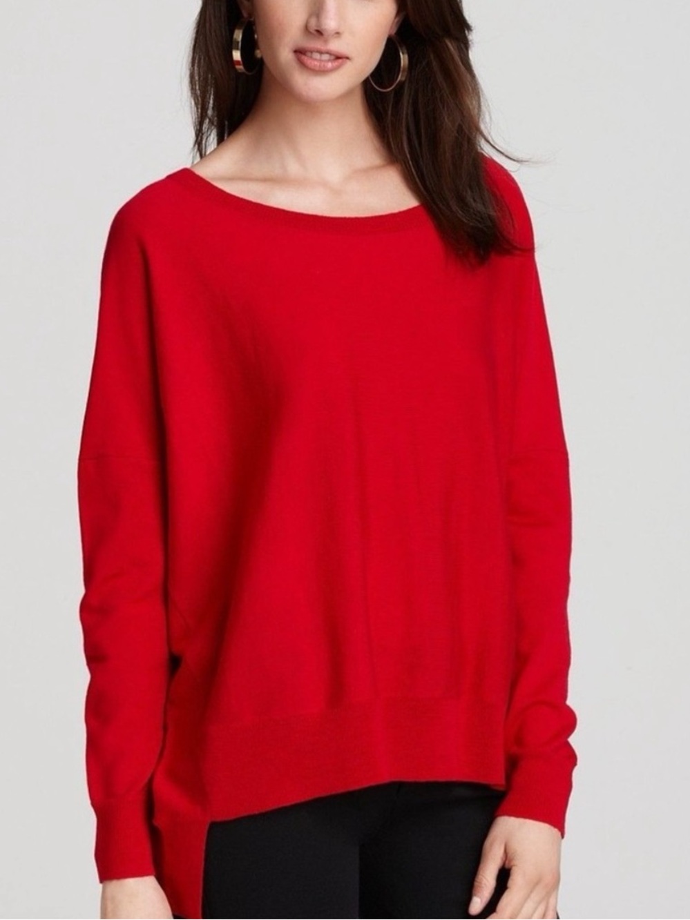 Eileen Fisher Merino Wool Ballet Neck Box High Low Sweater in Red